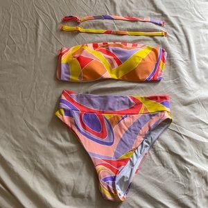 high waisted multicolored swimsuit set AERIE
